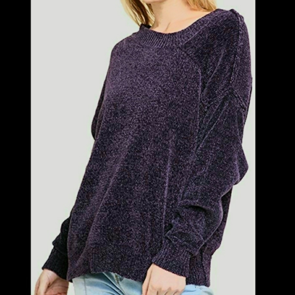 Umgee Long Sleeve Chenille Asymmetrical Ne…